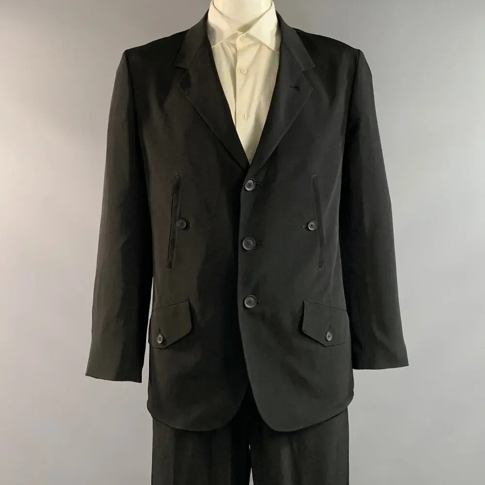 YOHJI YAMAMOTO Chest Size 42 Black Triacetate Blend Double Breasted 34 31 Suit